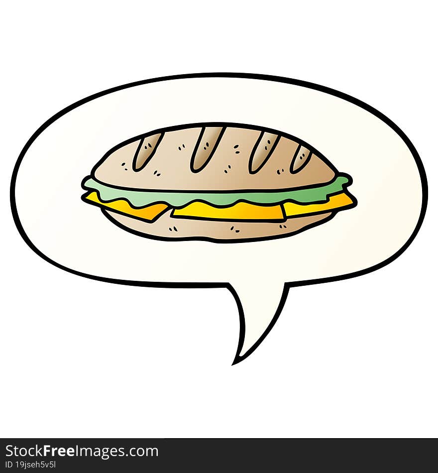 Cartoon Chesse Sandwich And Speech Bubble In Smooth Gradient Style