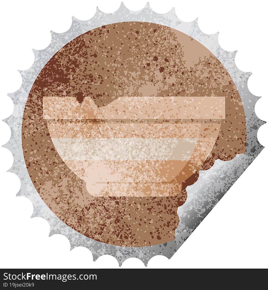 cracked bowl graphic vector illustration round sticker stamp. cracked bowl graphic vector illustration round sticker stamp