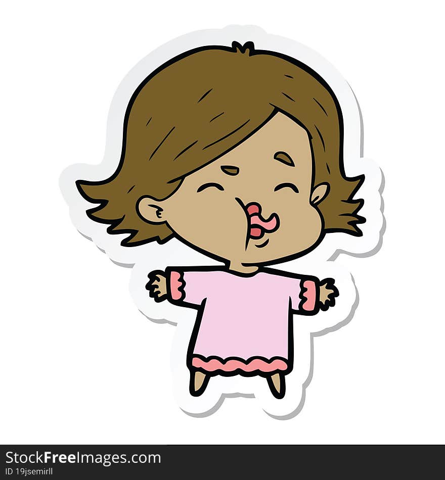 Sticker Of A Cartoon Girl Pulling Face