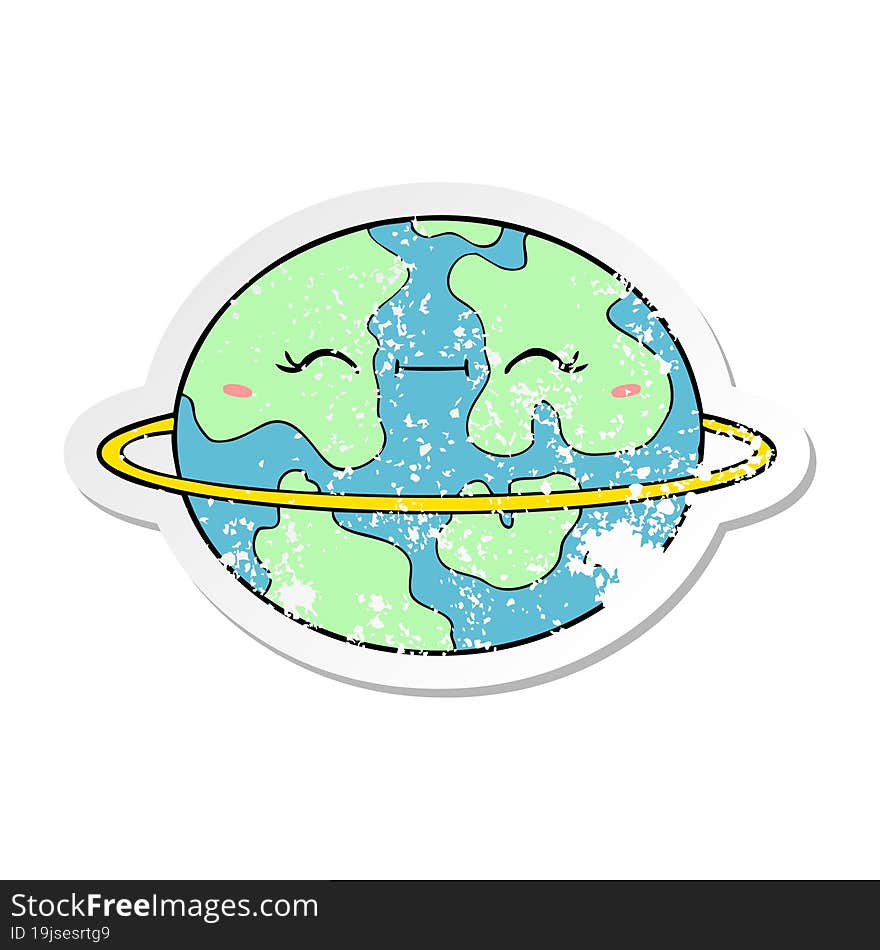 distressed sticker of a cartoon habitable alien planet