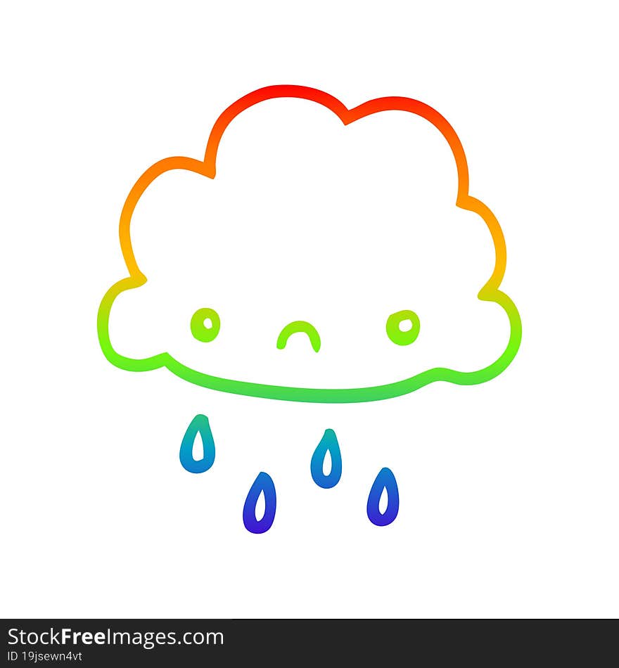 rainbow gradient line drawing of a cartoon storm cloud