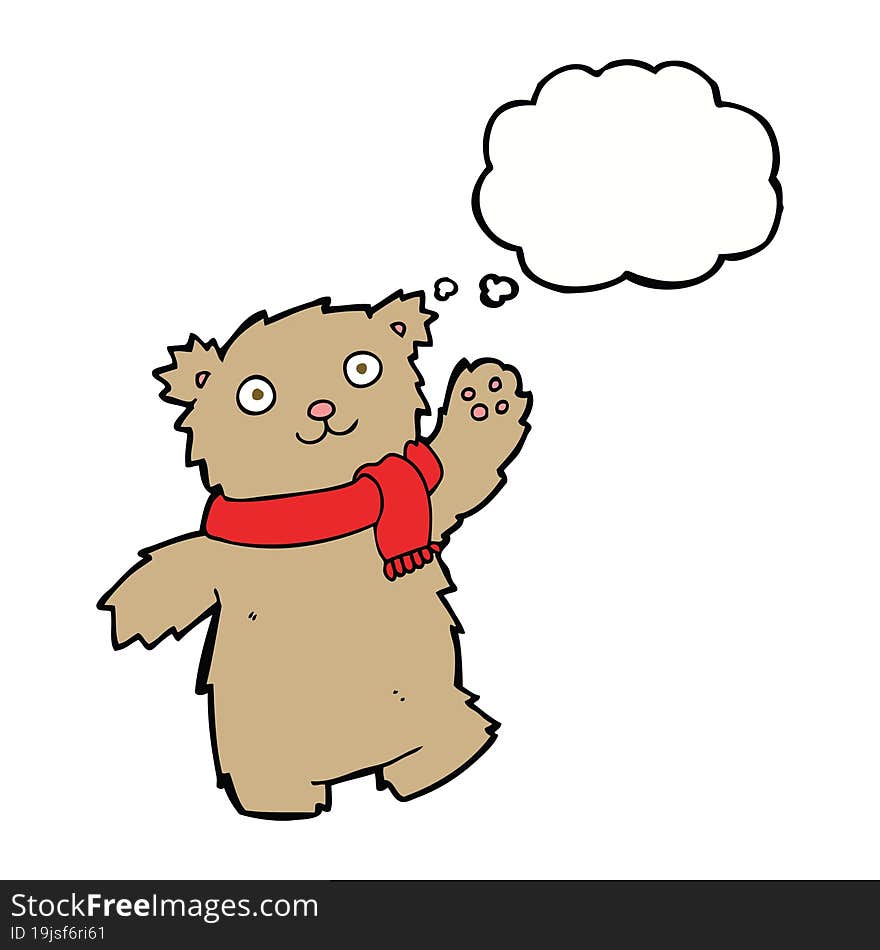 Cartoon Teddy Bear Wearing Scarf With Thought Bubble