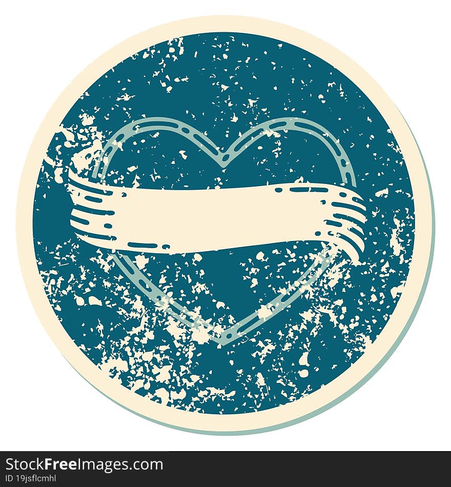 Distressed Sticker Tattoo Style Icon Of A Heart And Banner