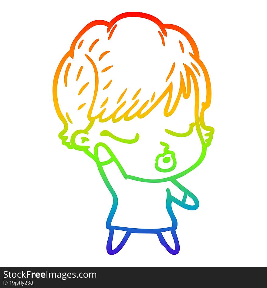 rainbow gradient line drawing cartoon woman with eyes shut