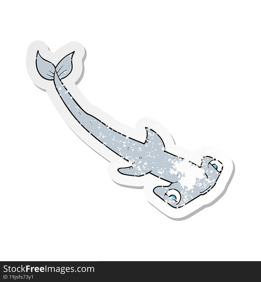 retro distressed sticker of a cartoon hammerhead shark