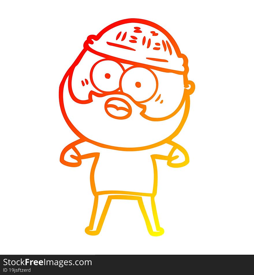 Warm Gradient Line Drawing Cartoon Surprised Bearded Man