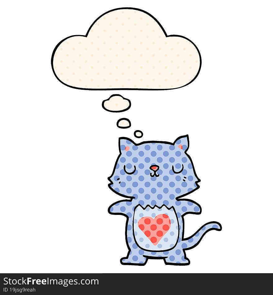 cute cartoon cat with thought bubble in comic book style