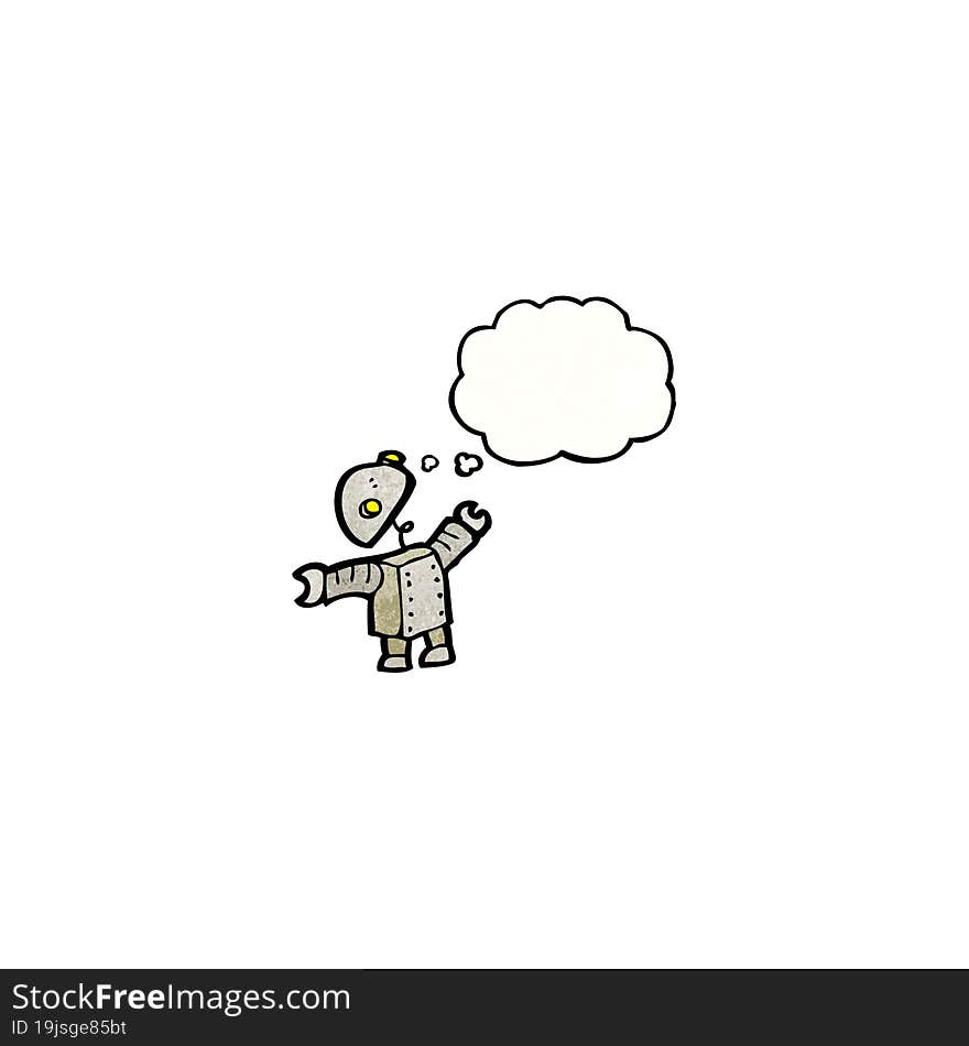 little robot with thought bubble cartoon