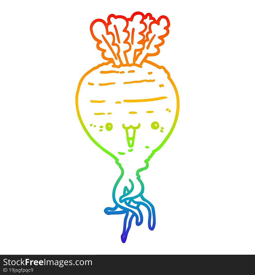 rainbow gradient line drawing of a cartoon turnip