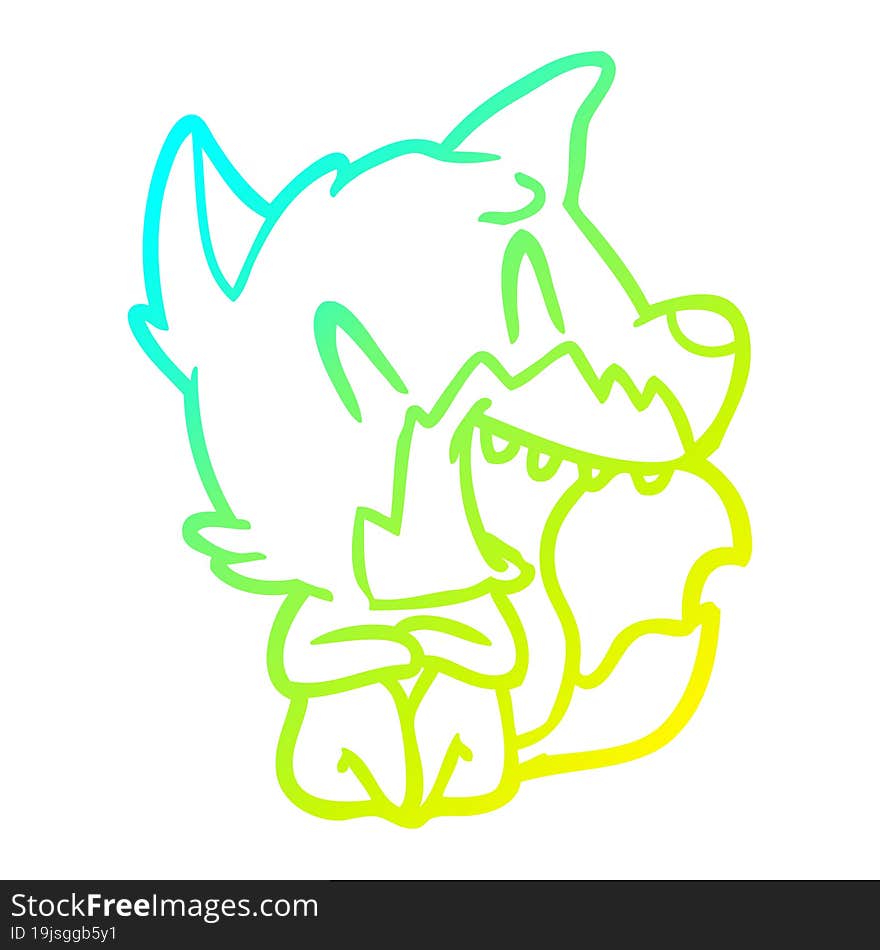 cold gradient line drawing of a laughing fox cartoon