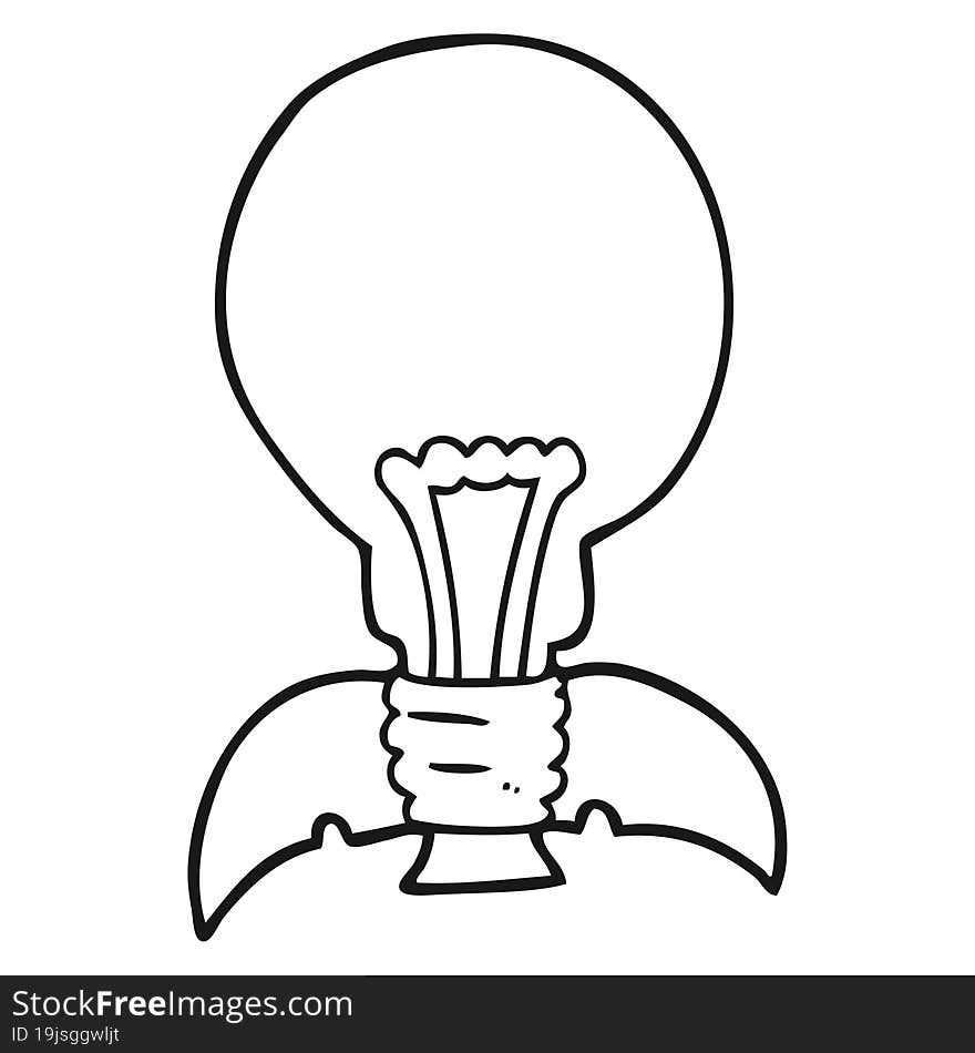 freehand drawn black and white cartoon lightbulb rocket ship