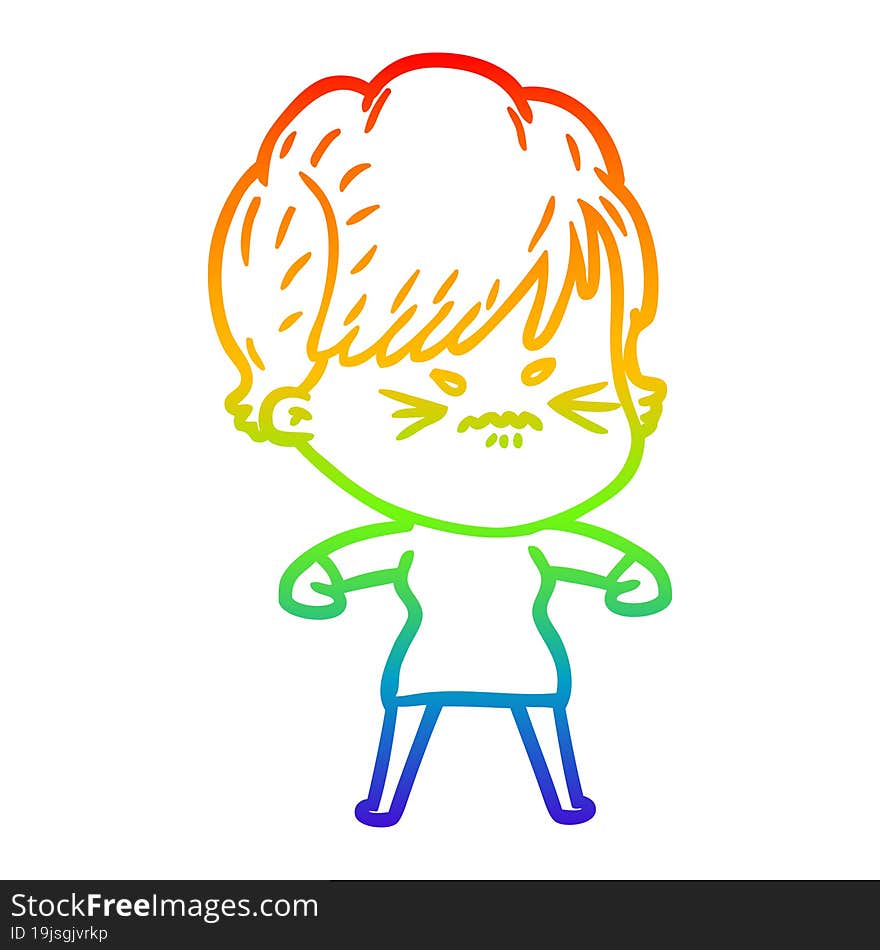 rainbow gradient line drawing cartoon frustrated woman