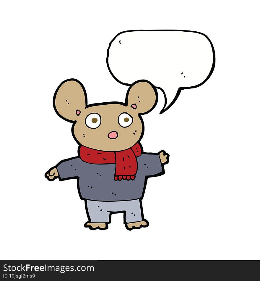 cartoon mouse in clothes with speech bubble