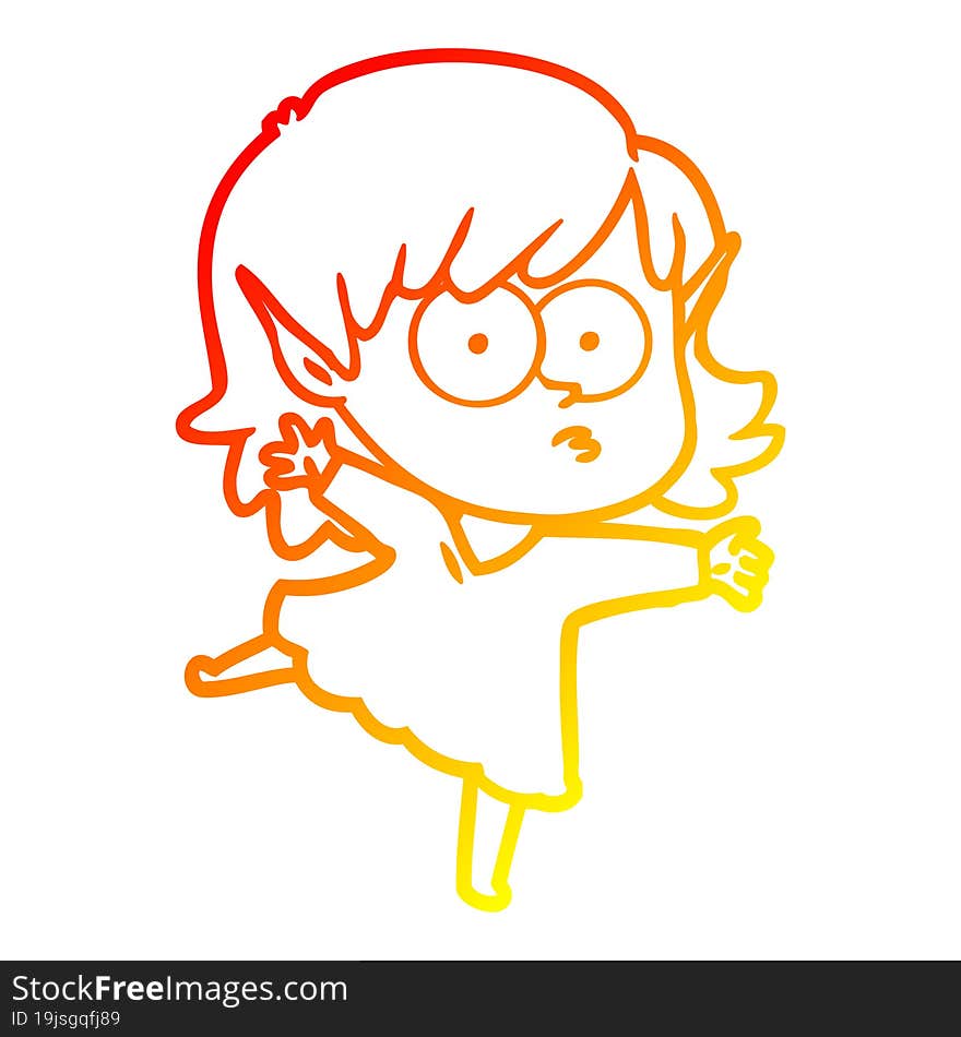 warm gradient line drawing cartoon elf girl staring