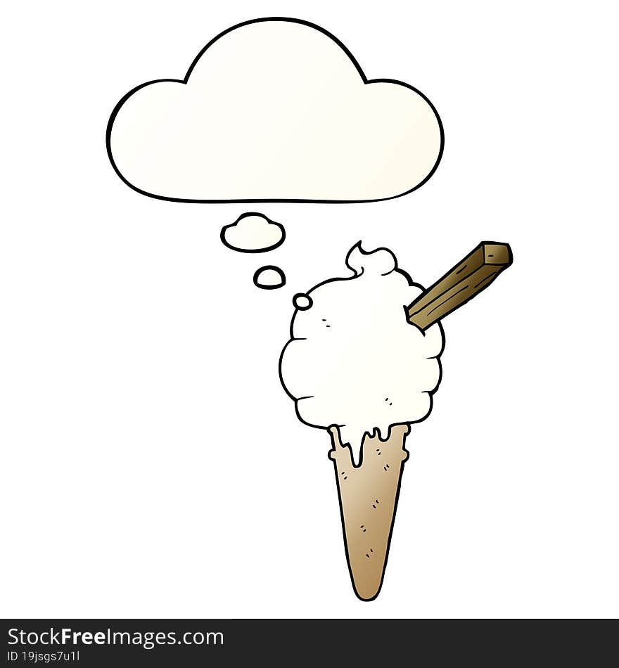 Cartoon Ice Cream And Thought Bubble In Smooth Gradient Style