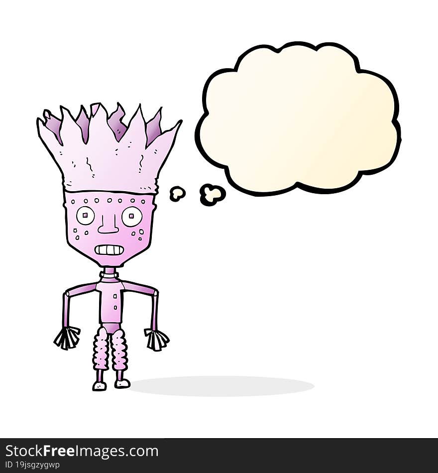 funny cartoon robot wearing crown with thought bubble