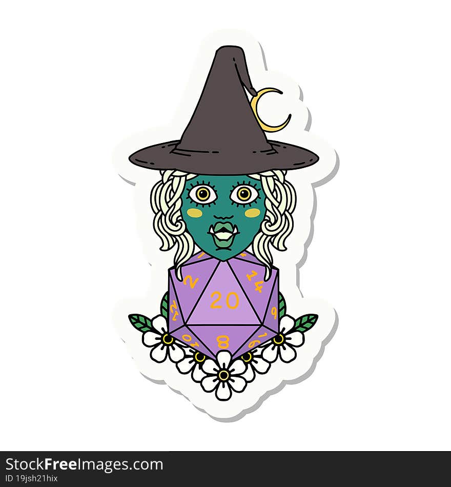 half orc witch with natural twenty dice roll sticker