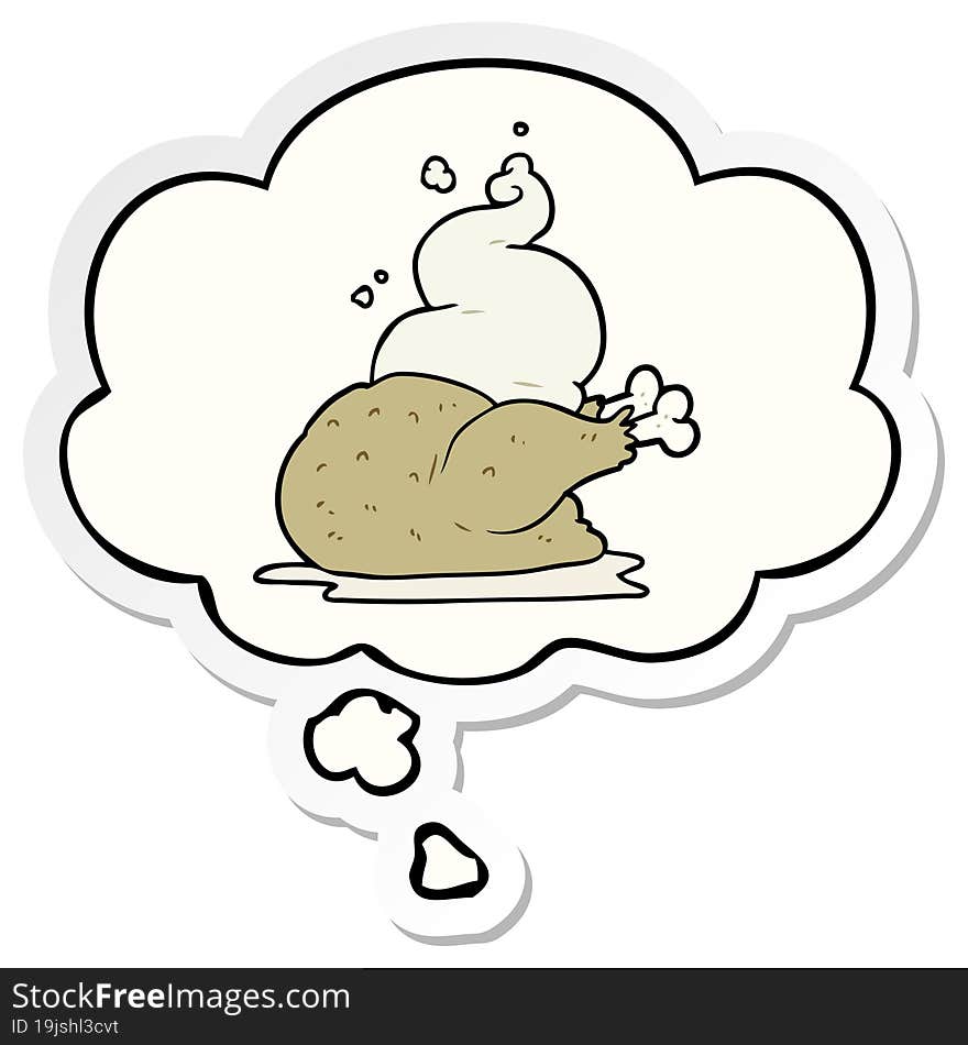 Cartoon Cooked Chicken And Thought Bubble As A Printed Sticker