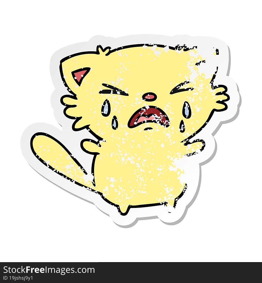 Distressed Sticker Cartoon Of Cute Kawaii Crying Cat