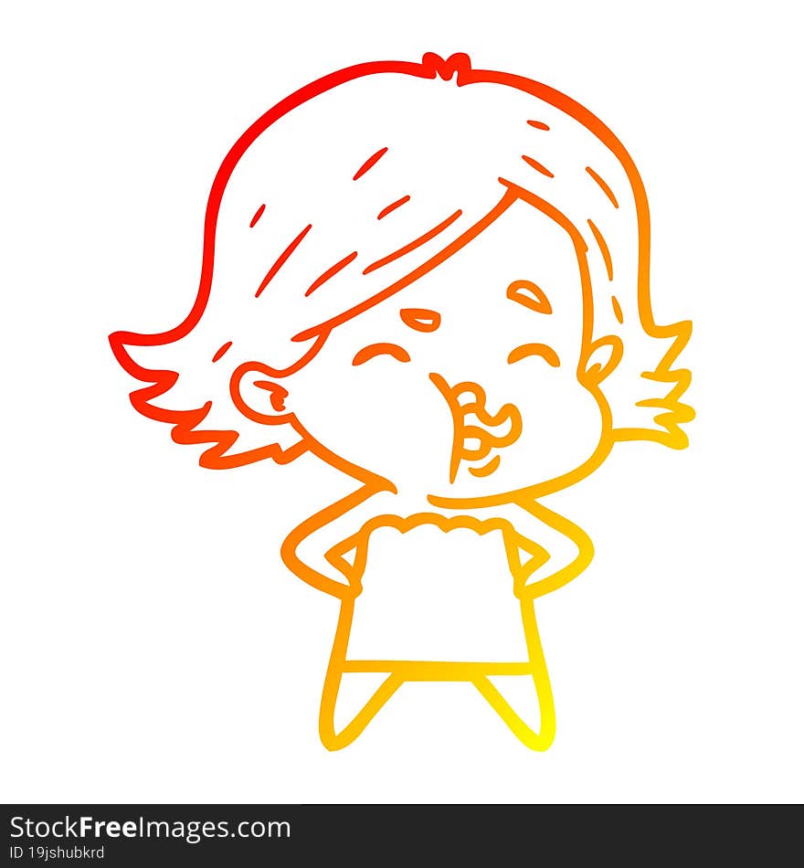 warm gradient line drawing cartoon girl pulling face