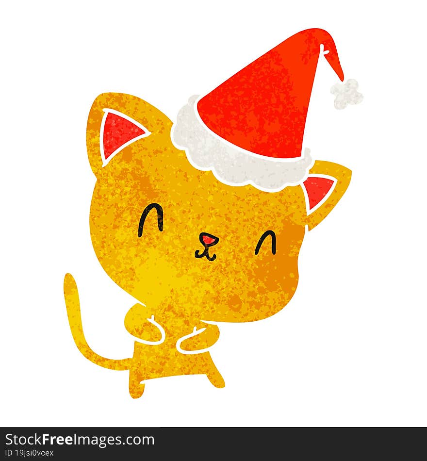 hand drawn christmas retro cartoon of kawaii cat