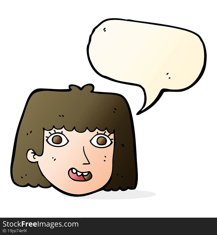 Cartoon Happy Female Face With Speech Bubble