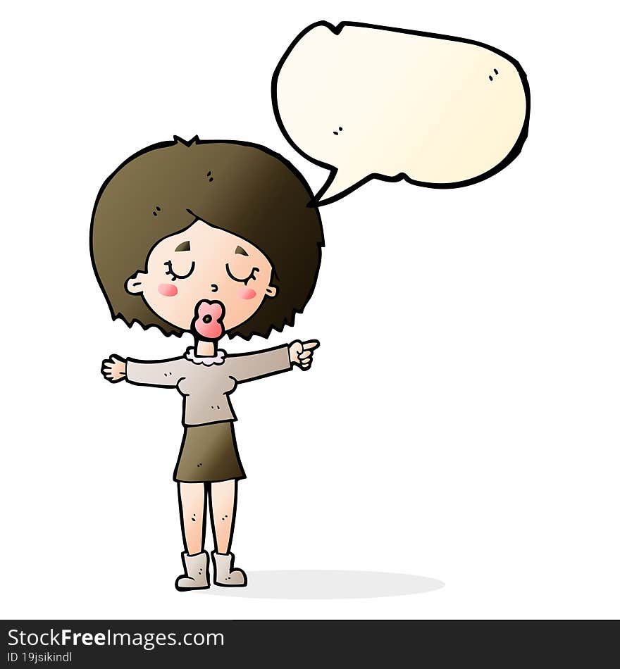 cartoon pointing woman with speech bubble