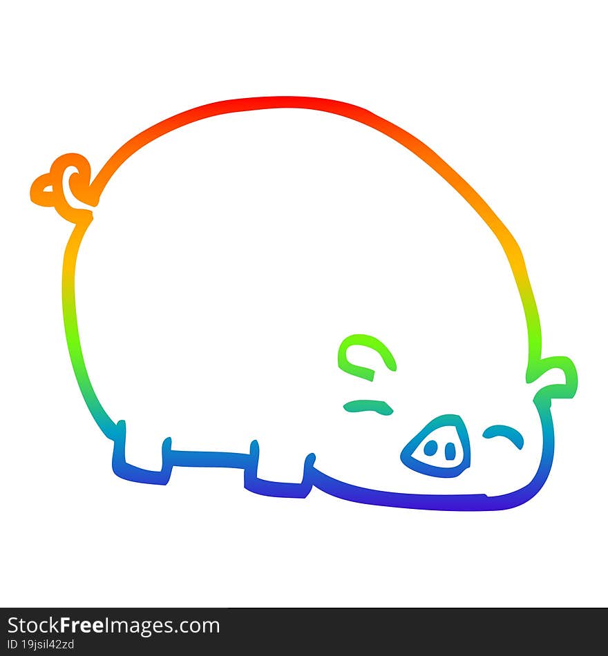 rainbow gradient line drawing of a cartoon pig