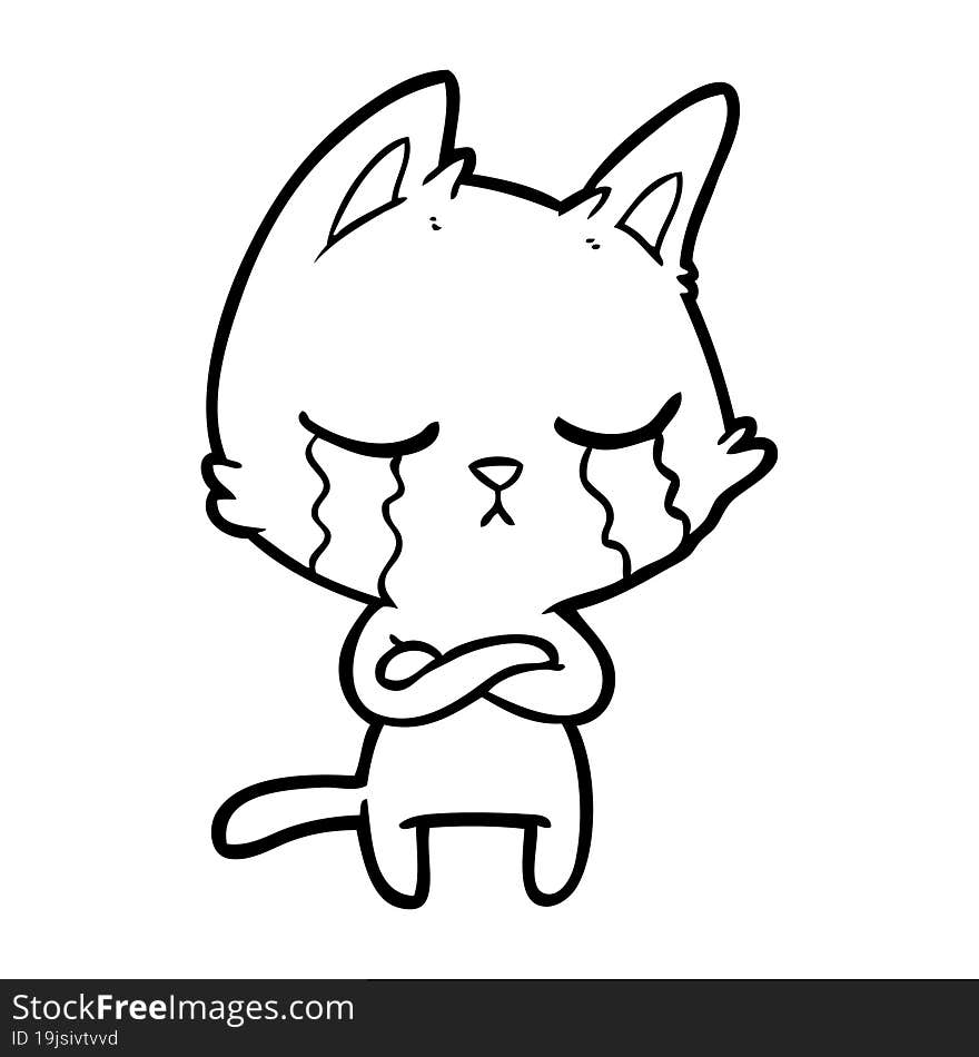 crying cartoon cat with folded arms. crying cartoon cat with folded arms