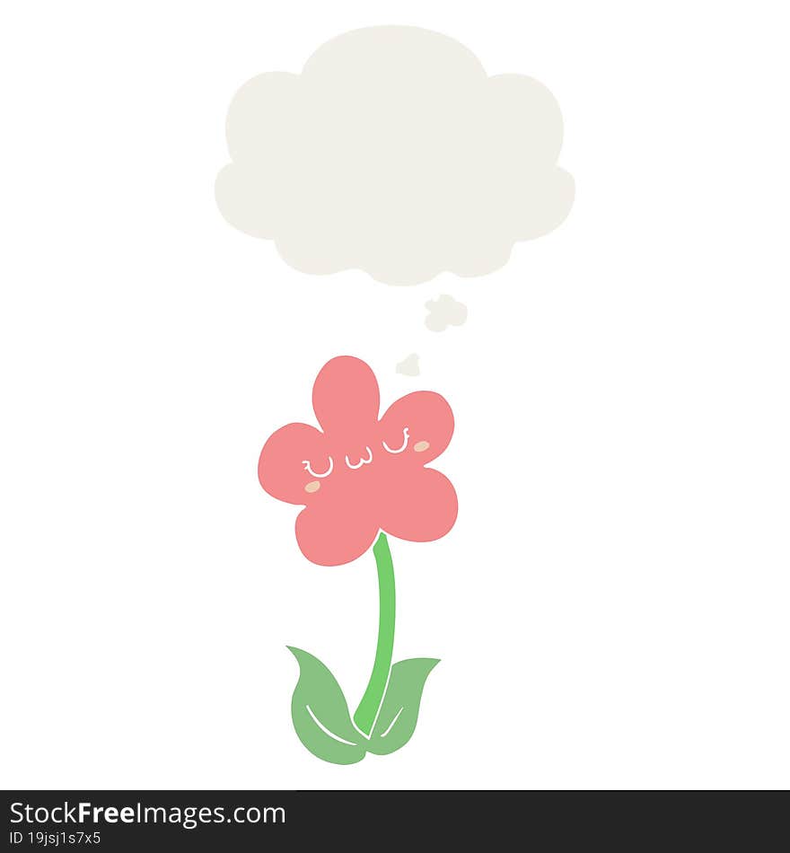 cartoon flower with thought bubble in retro style