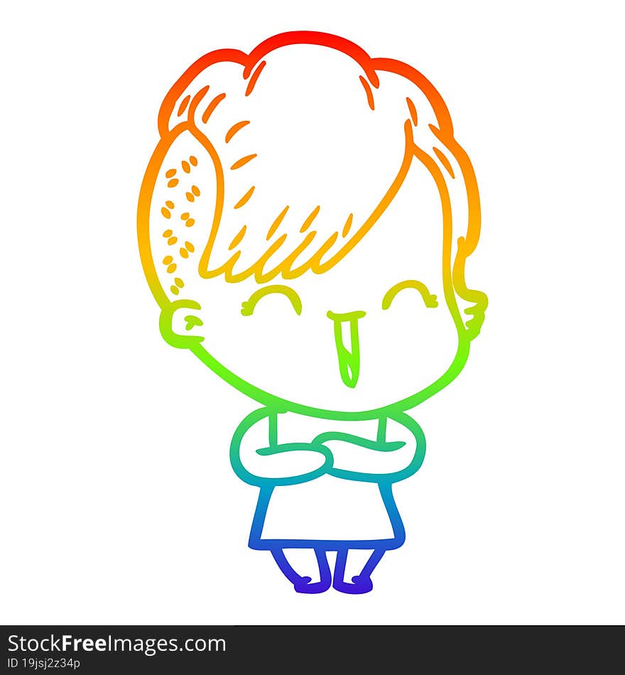 rainbow gradient line drawing cartoon happy hipster girl