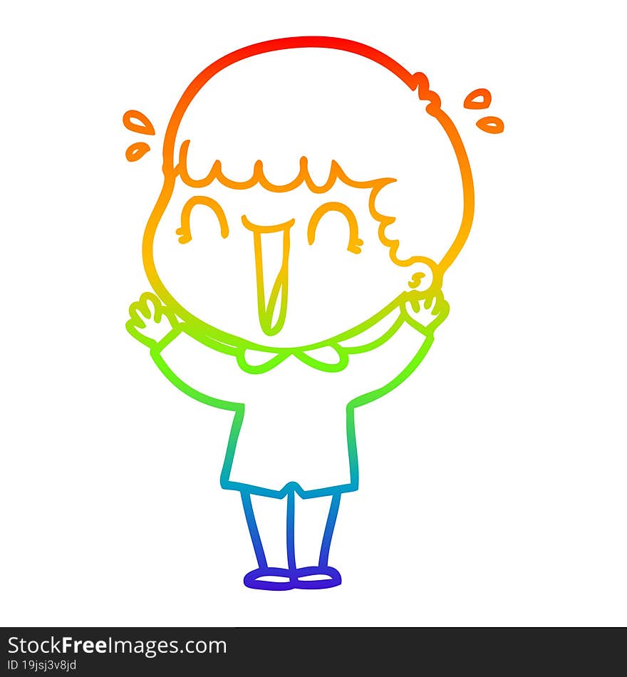 Rainbow Gradient Line Drawing Laughing Cartoon Man