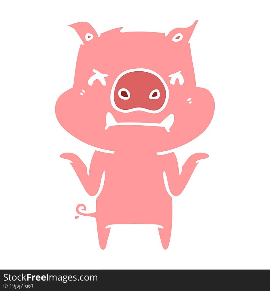 angry flat color style cartoon pig shrugging shoulders