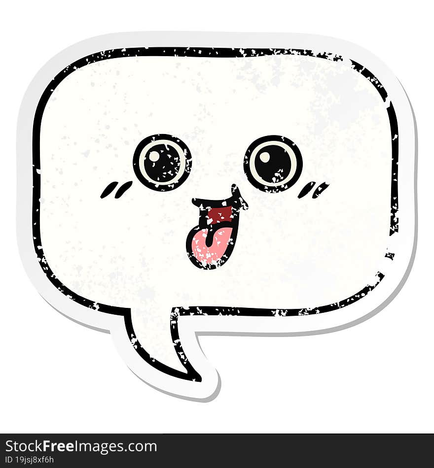 Distressed Sticker Of A Cute Cartoon Speech Bubble