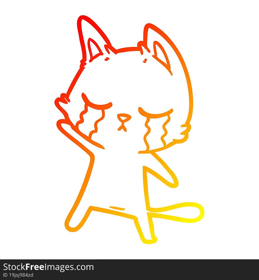 warm gradient line drawing crying cartoon cat