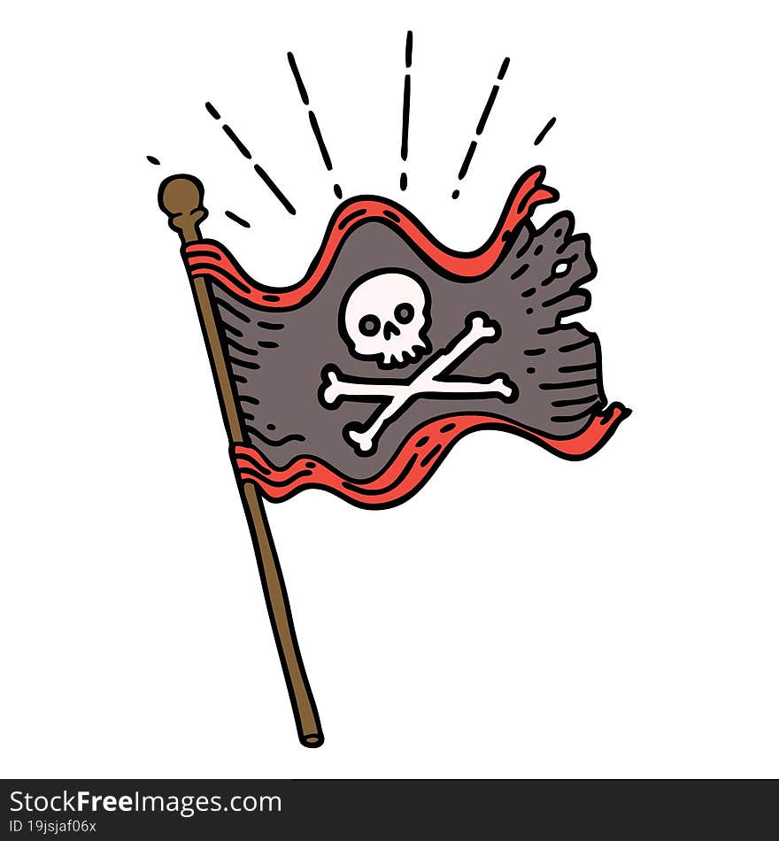 Traditional Tattoo Style Waving Pirate Flag