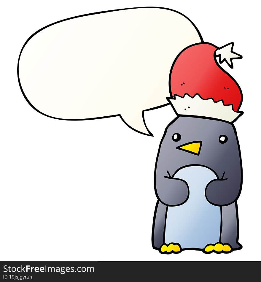 Cute Christmas Penguin And Speech Bubble In Smooth Gradient Style