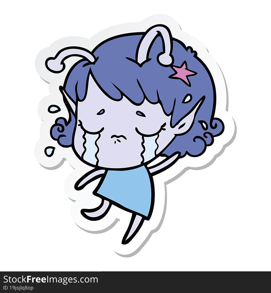 sticker of a cartoon crying alien girl