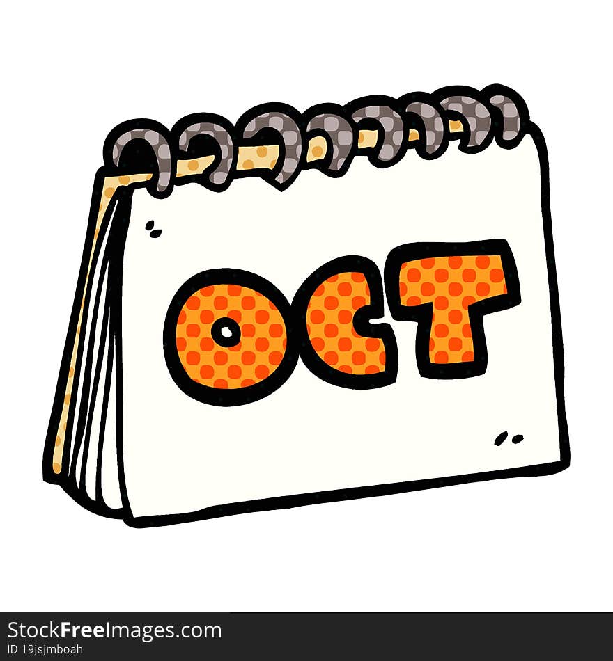 cartoon doodle calendar showing month of october