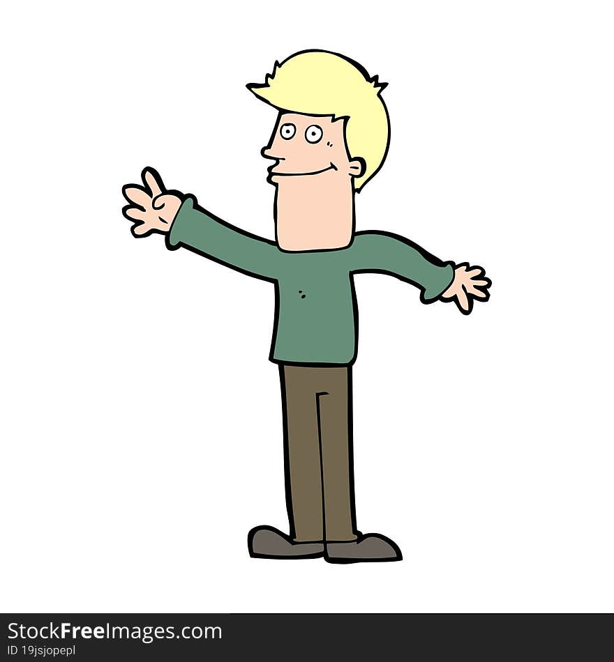 cartoon happy man waving