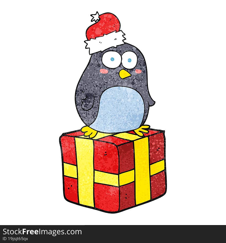 freehand textured cartoon christmas penguin