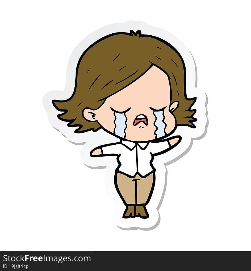 sticker of a cartoon girl crying