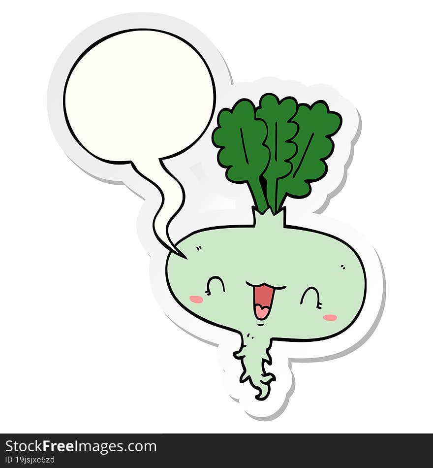 cartoon turnip with speech bubble sticker. cartoon turnip with speech bubble sticker