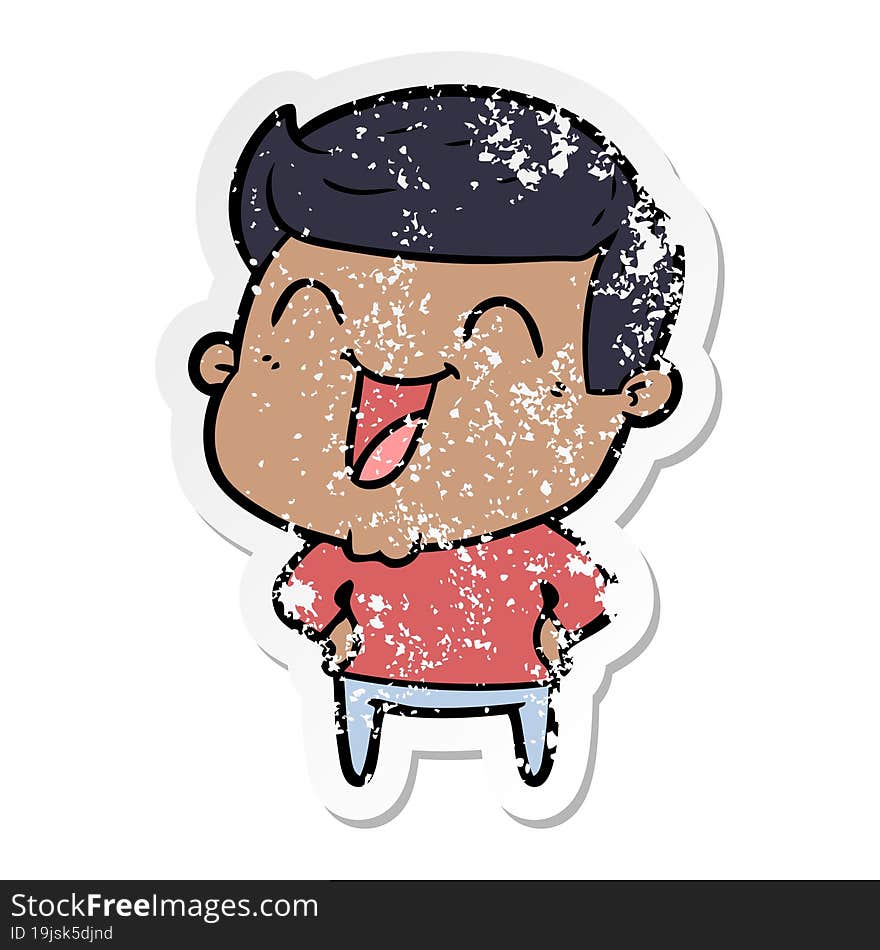 distressed sticker of a cartoon man laughing