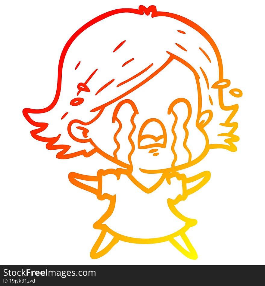 warm gradient line drawing of a cartoon woman crying