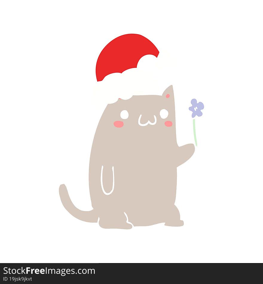 cute flat color style cartoon christmas cat