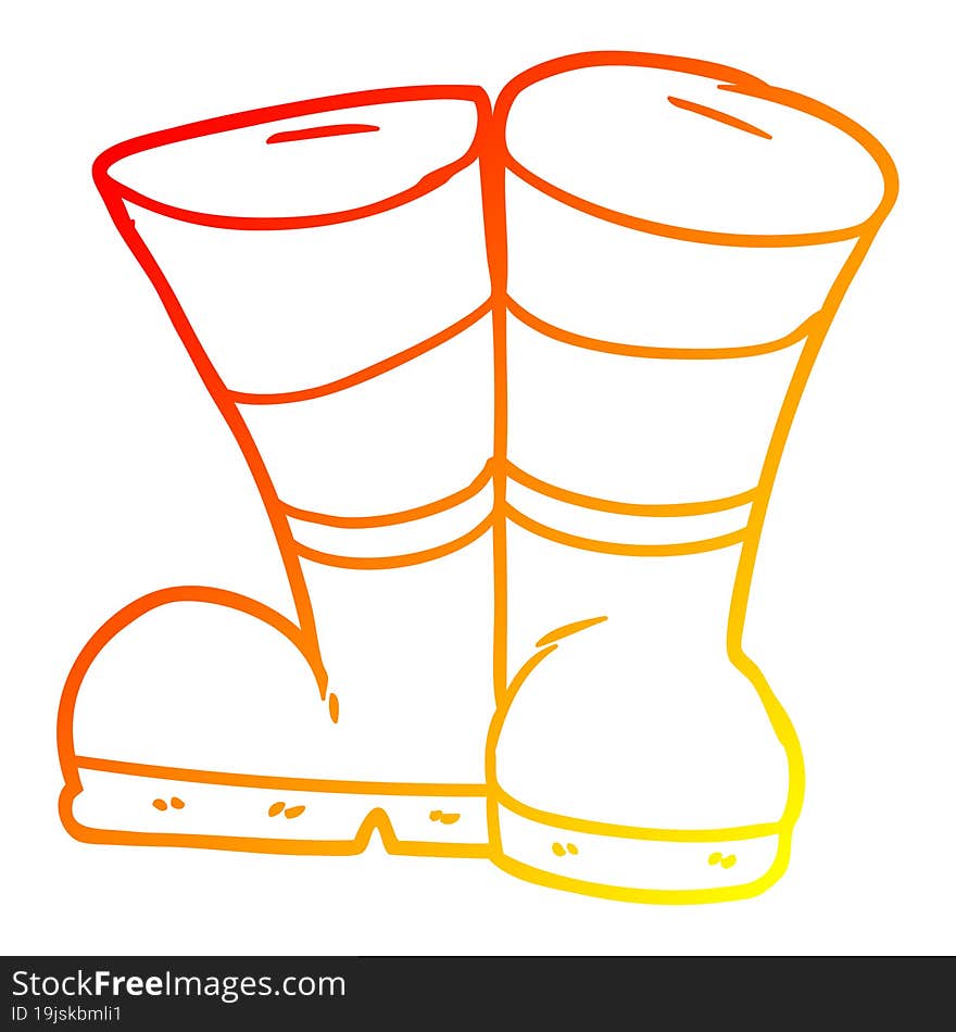 warm gradient line drawing of a wellington boots cartoon