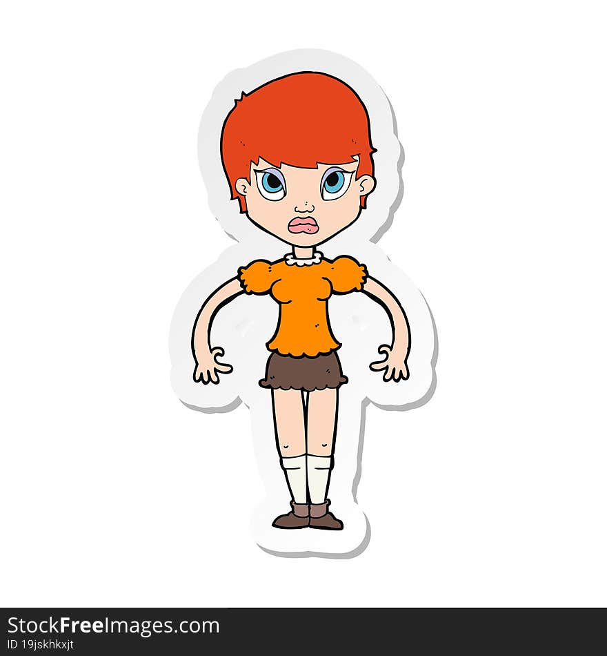 sticker of a cartoon woman looking annoyed