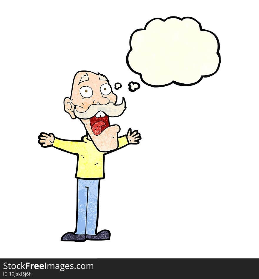 Cartoon Stressed Old Man With Thought Bubble