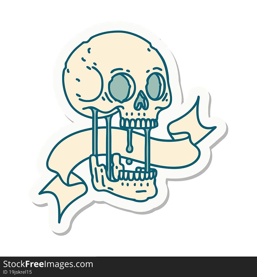 Tattoo Sticker With Banner Of A Skull